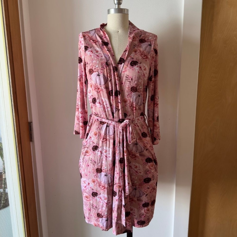 Posh Peanut Pink Overflow Bamboo Robe Womens S/M Floral Pumpkin Fall NWT